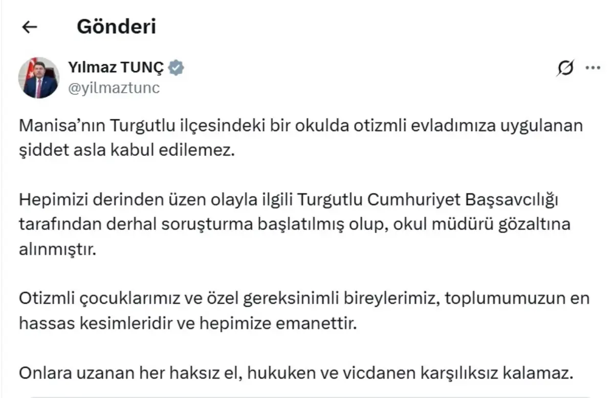 Bakan Tunç’tan Şiddet Açıklaması